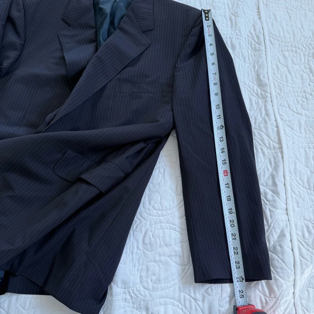 Brooks Brothers 100% Wool Elegant Navy Blue Classic Pinstripe Blazer Men 45R EUC